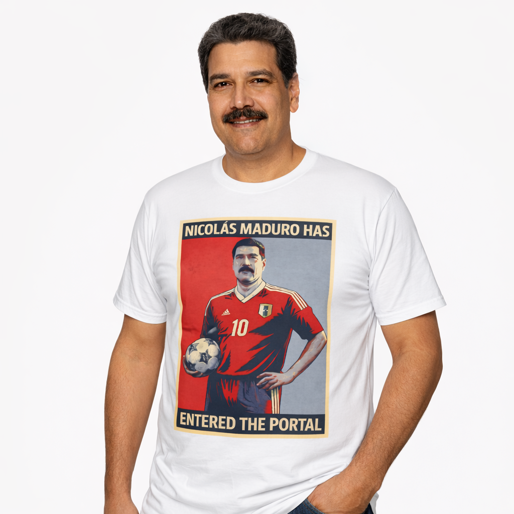 Graphic T-Shirt — "Nicolás Maduro Has Entered the Portal" Retro Soccer Poster